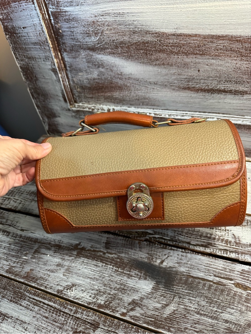 Two-Tone Pebbled Bag in Beige and Brown